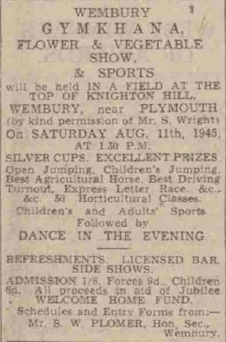 A 1945 advert for the Wembury Gymkhana